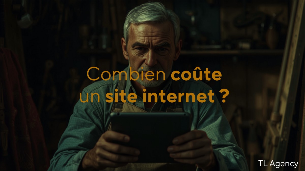 Artisan menuisier qui consulte une tablette dans son atelier, comparant des devis de création de site internet