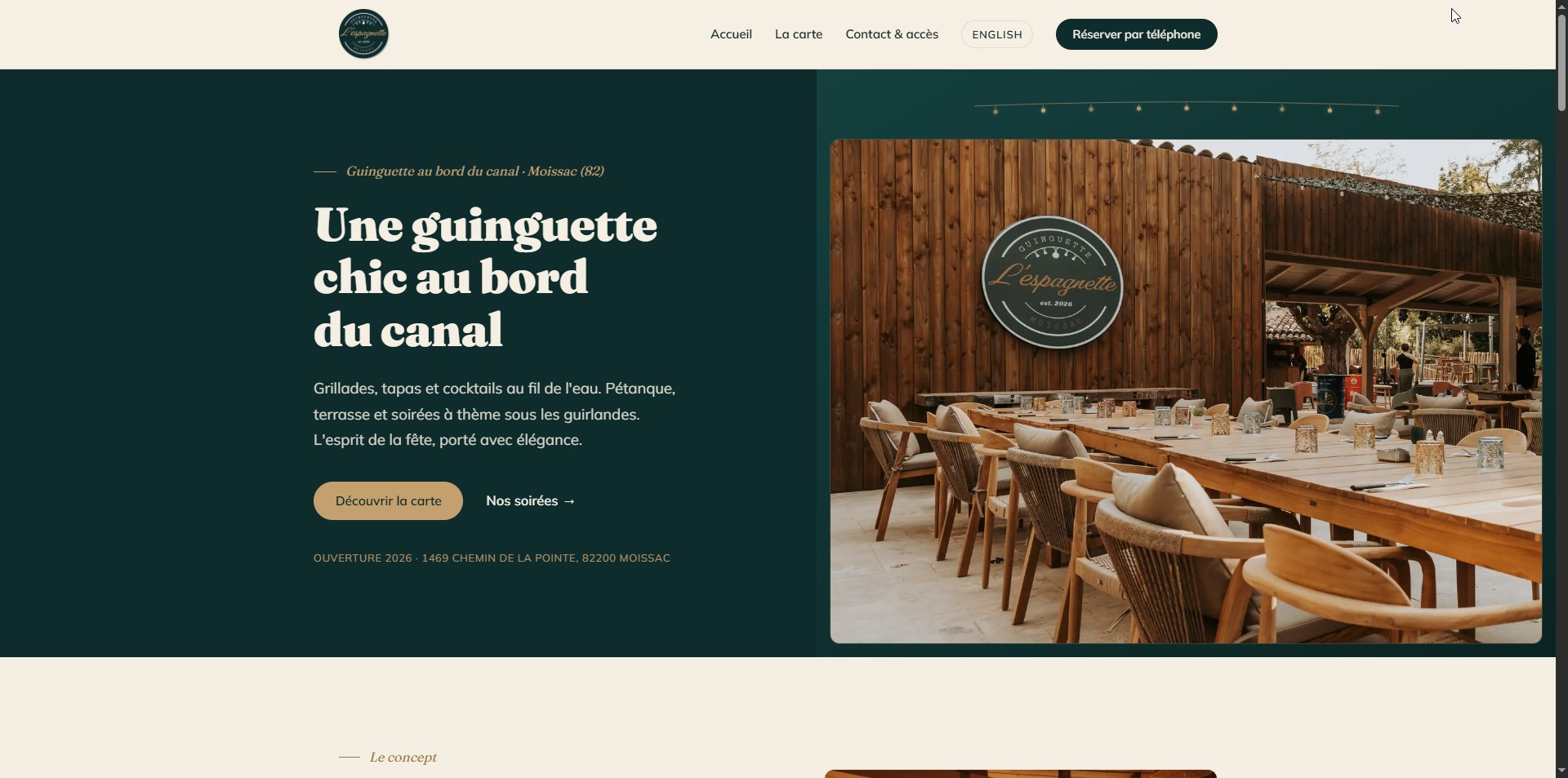 Aperçu du site de la guinguette bar-restaurant L'Espagnette à Moissac, réalisé par TL Agency
