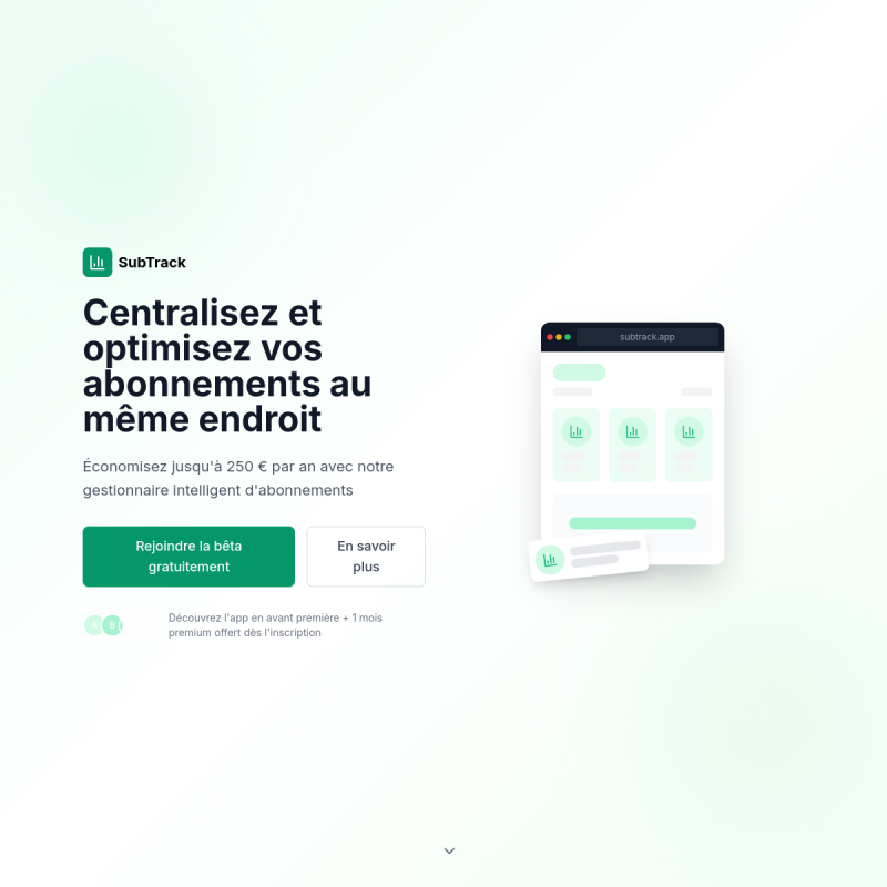 Aperçu de Subtrack, landing page et application web de gestion d'abonnements, réalisé par TL Agency